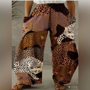 Leopard Print High Rise Wide Leg Pants